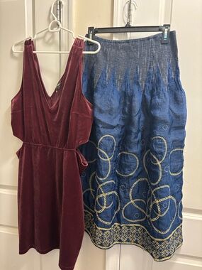 Women’s Blue Embroidered tube dress- Blue. And V neck express velvet dress 2 pk.